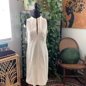 Vintage 90s/Y2K DKNY Classic Timeless Ivory Cotton Sheath Dress - Size 10